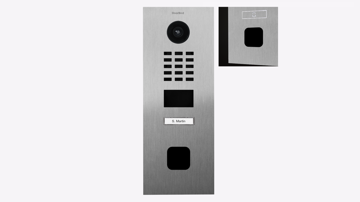 DoorBird D2201FV EKEY sLine IP Video Intercom, 1 Call Button, for ekey sLine Fingerprint Reader – Stainless steel V2A