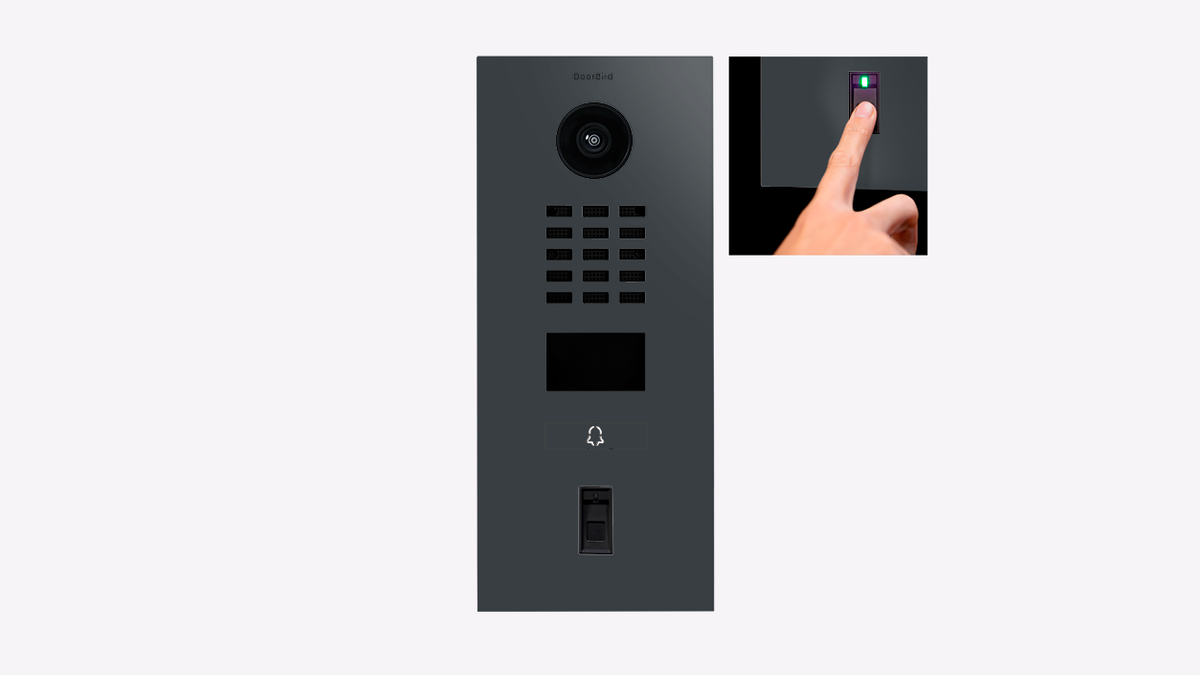 DoorBird D2201FV Fingerprint 50 IP Video Intercom, 1 Call Button, with Fingerprint Reader – Anthracite RAL 7016