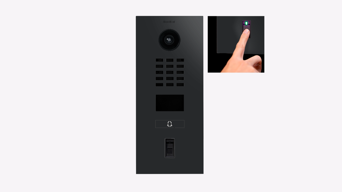 DoorBird D2201FV Fingerprint 50 IP Video Intercom, 1 Call Button, with Fingerprint Reader – Graphite black