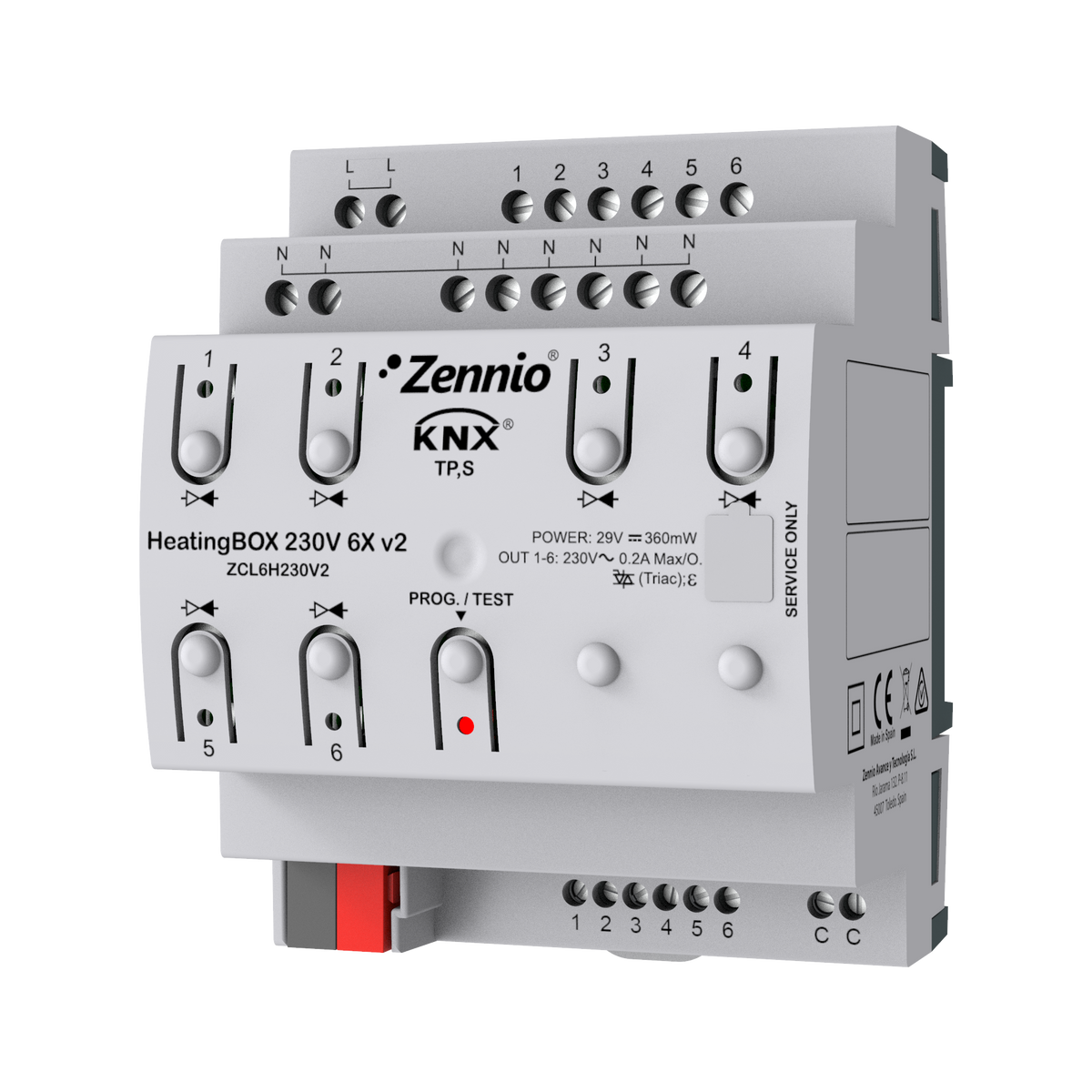 HeatingBOX 230V 6X v2. Heating actuator for up to 6 outputs 230VAC and 6 inputs by Zennio