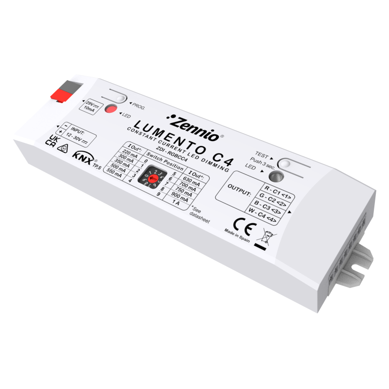 Lumento C4. 4-channel constant current PWM dimmer for DC LED loads by Zennio