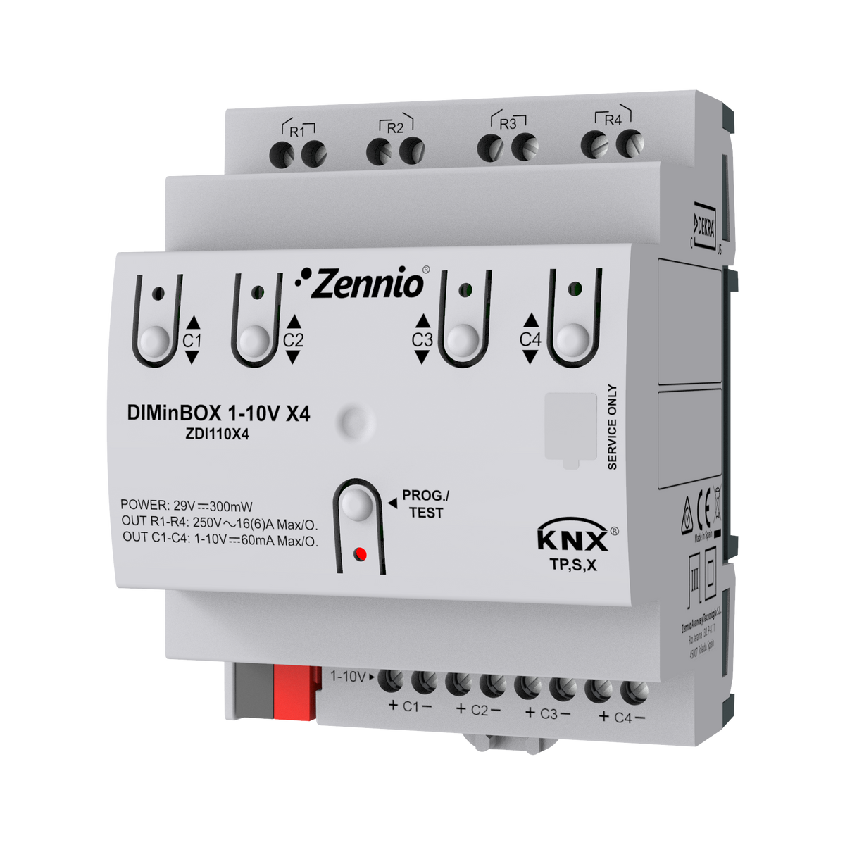 DIMinBOX 1-10V X4. Dimming actuator with 4 channels for 1-10V ballasts by Zennio