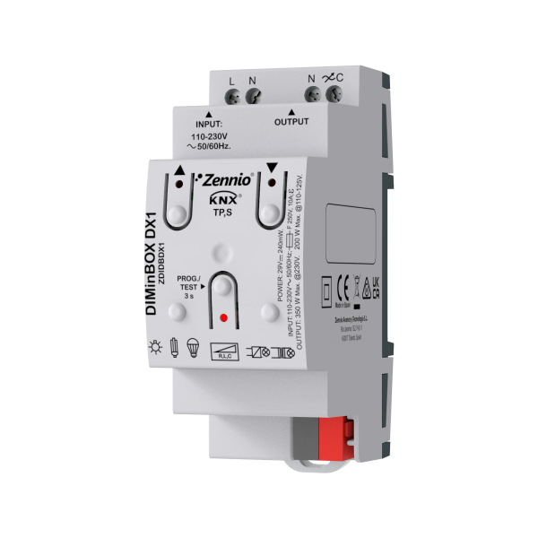 DIMinBOX DX1. Universal dimmer actuator for DIN rail mounting. 1 channel x 350W by Zennio