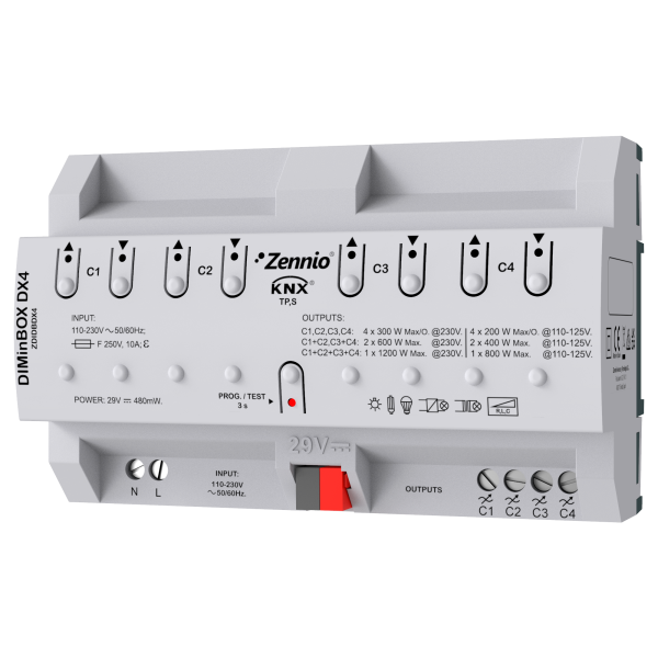 DIMinBOX DX4. Universal dimmer actuator. 4 channels x 300W by Zennio