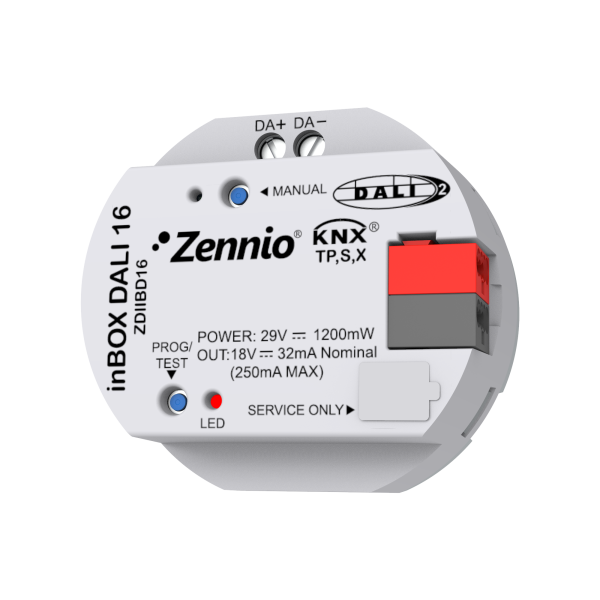 inBOX DALI 16. KNX-DALI Interface for flush mounting for up to 16 ballasts and 16 groups - 1 channel by Zennio