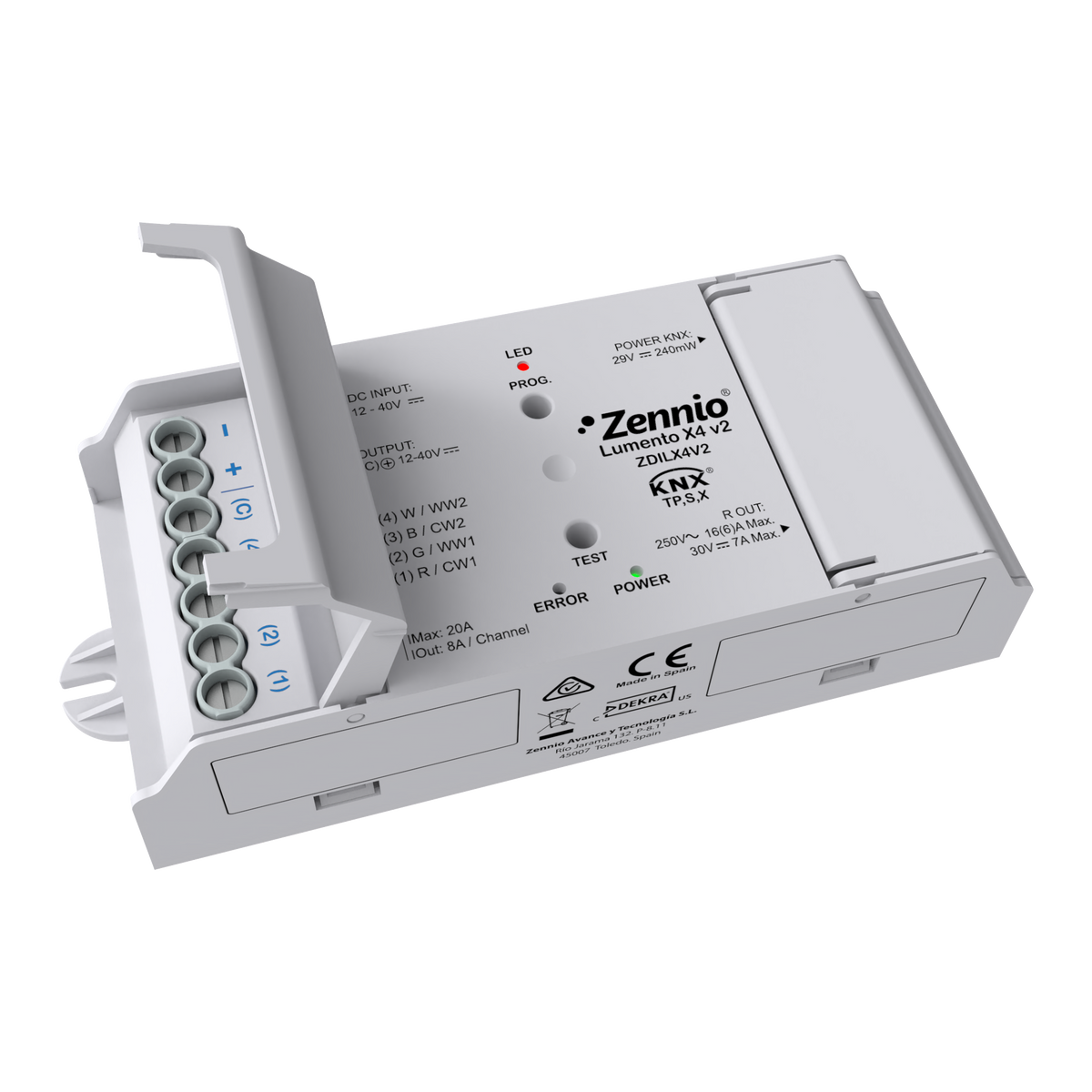 Lumento X4 v2. 4-channel constant voltage PWM dimmer for DC LED loads. by Zennio