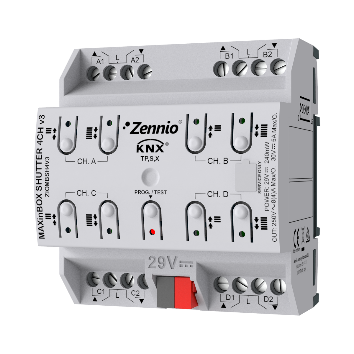 MAXinBOX SHUTTER 4CH v3. Shutter actuator with KNX Secure 4 channels by Zennio