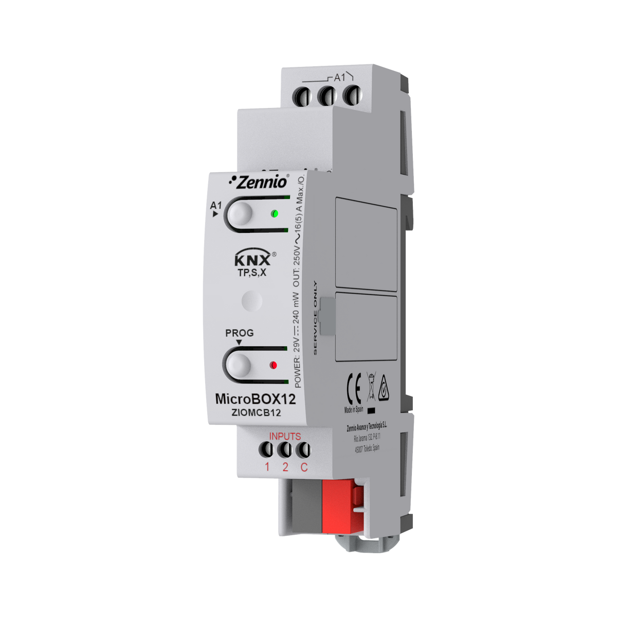 MicroBOX 12. KNX actuator with KNX Secure - 1 output 16A / 2 inputs A/D by Zennio