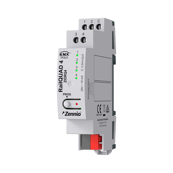 RailQUAD 4. Input module with 4 analog-digital inputs for DIN rail with status indicator LEDs. by Zennio