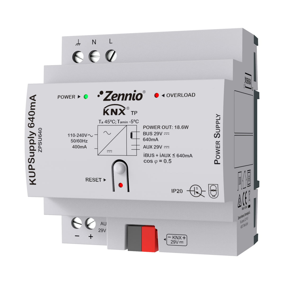 KUPSupply 640mA. KNX Universal power supply 640mA plus 29VDC auxiliary power supply by Zennio