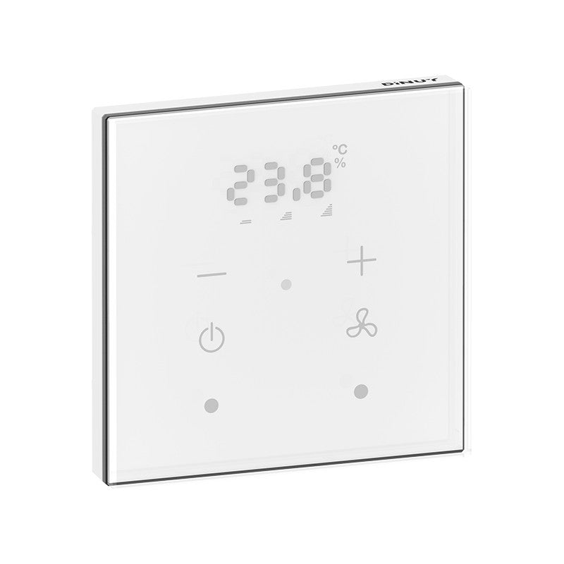 KNX capacitive glass thermostat with display, fan-coil control – Dinuy