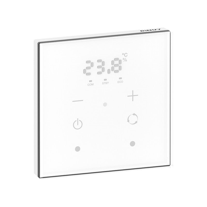 KNX capacitive glass thermostat with display, HVAC modes – Dinuy